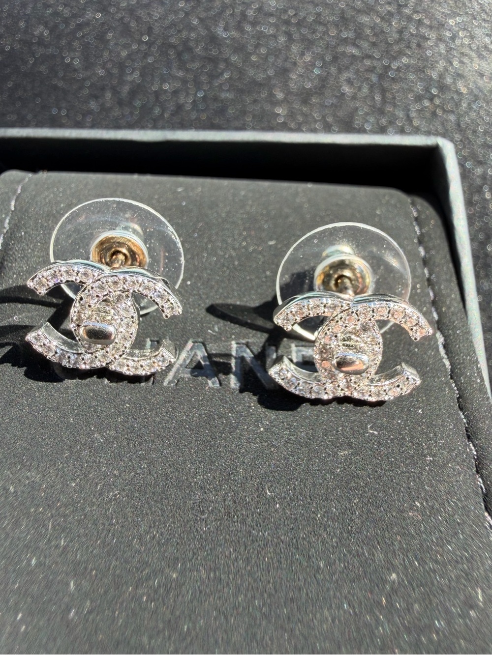 Chanel tiny Crystal CC Turnlock Stud Earrings in Silver